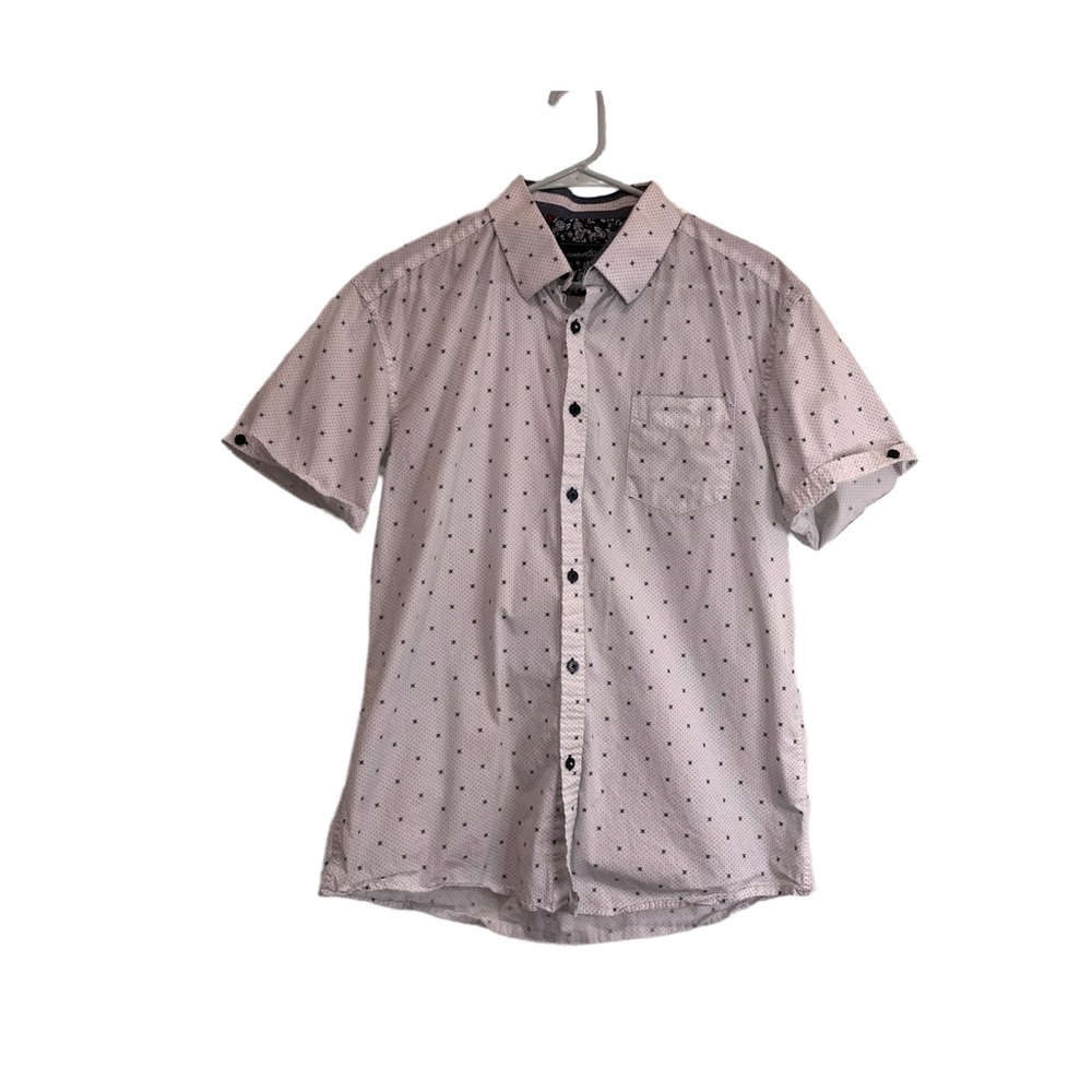 Coastal Polka Dots Nautical Short Sleeve Slim Button Up Shirt Mens Size XL